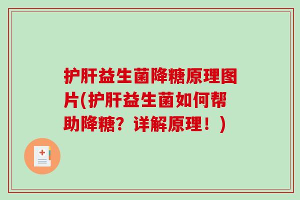 护肝益生菌降糖原理图片(护肝益生菌如何帮助降糖？详解原理！)