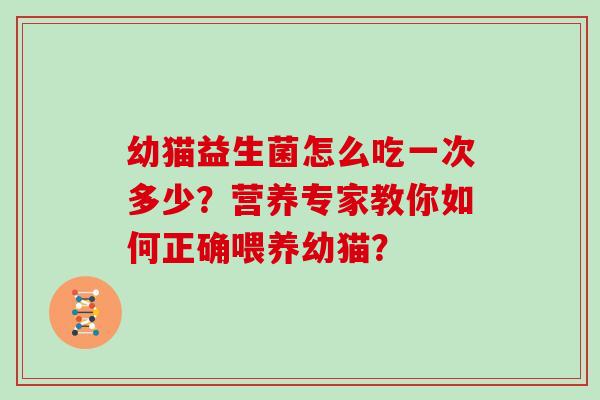 幼猫益生菌怎么吃一次多少？营养专家教你如何正确喂养幼猫？