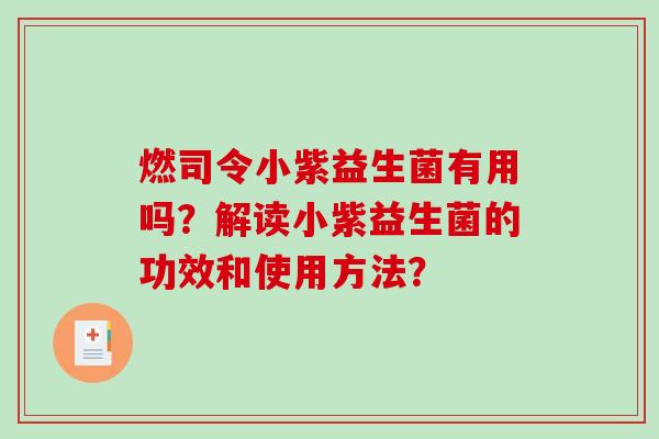 燃司令小紫益生菌有用吗？解读小紫益生菌的功效和使用方法？