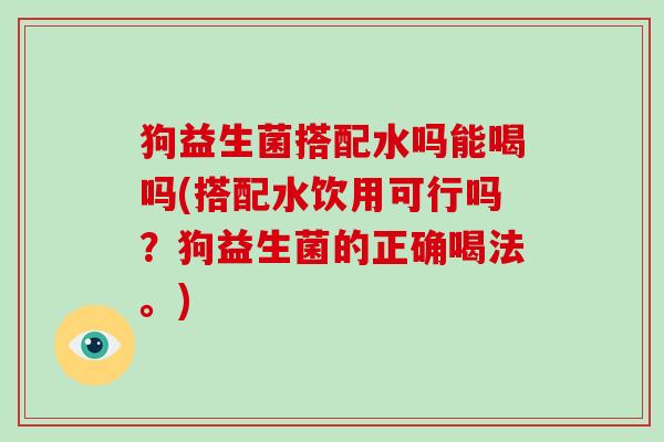 狗益生菌搭配水吗能喝吗(搭配水饮用可行吗？狗益生菌的正确喝法。)