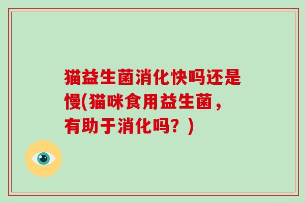 猫益生菌消化快吗还是慢(猫咪食用益生菌，有助于消化吗？)
