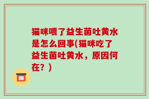 猫咪喂了益生菌吐黄水是怎么回事(猫咪吃了益生菌吐黄水，原因何在？)