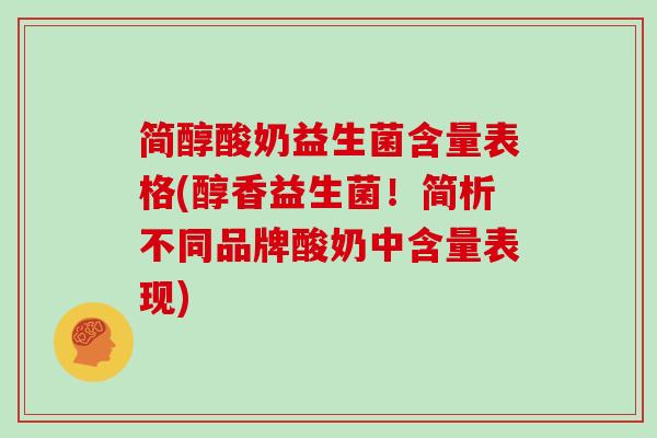 简醇酸奶益生菌含量表格(醇香益生菌！简析不同品牌酸奶中含量表现)