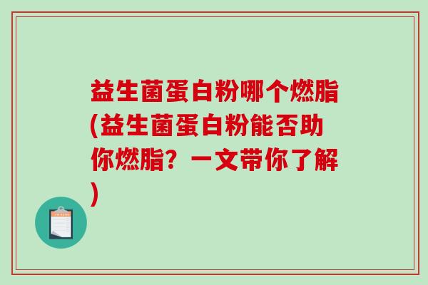 益生菌蛋白粉哪个燃脂(益生菌蛋白粉能否助你燃脂？一文带你了解)