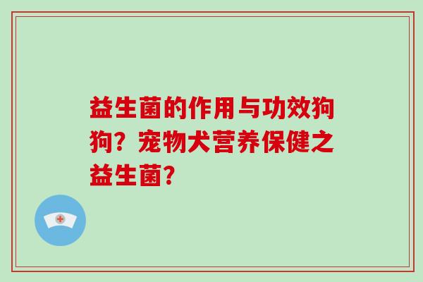 益生菌的作用与功效狗狗？宠物犬营养保健之益生菌？