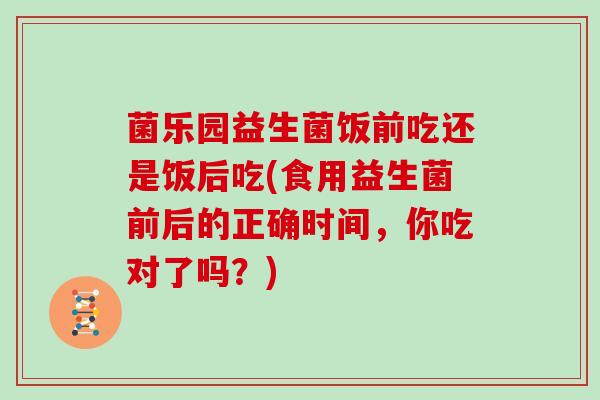 菌乐园益生菌饭前吃还是饭后吃(食用益生菌前后的正确时间，你吃对了吗？)