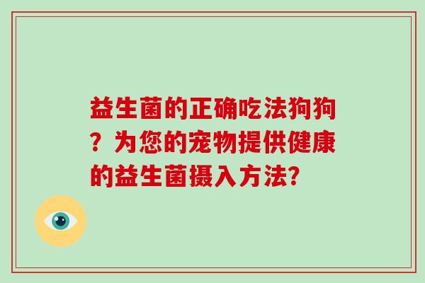 益生菌的正确吃法狗狗？为您的宠物提供健康的益生菌摄入方法？