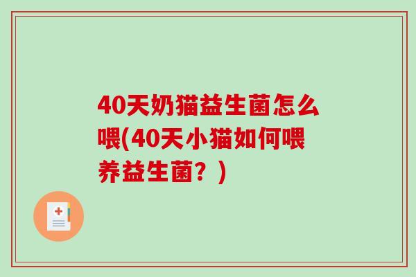 40天奶猫益生菌怎么喂(40天小猫如何喂养益生菌？)