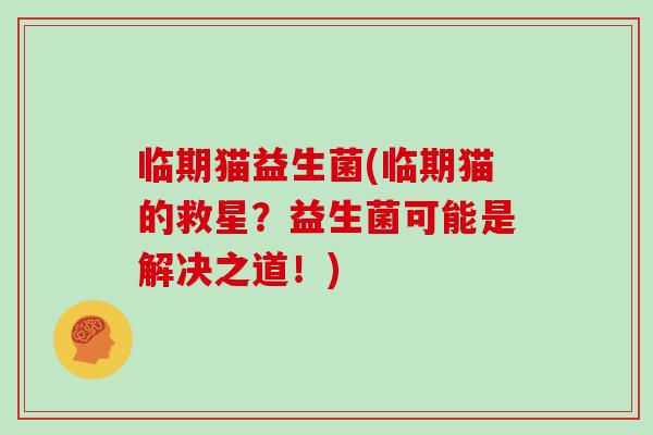 临期猫益生菌(临期猫的救星？益生菌可能是解决之道！)
