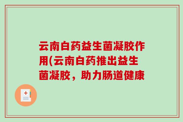 云南白药益生菌凝胶作用(云南白药推出益生菌凝胶，助力肠道健康