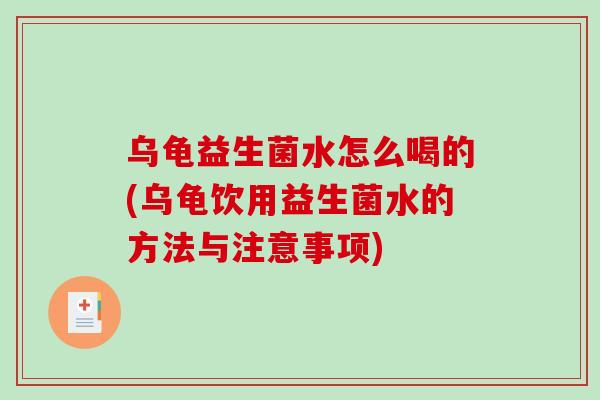 乌龟益生菌水怎么喝的(乌龟饮用益生菌水的方法与注意事项) 乌龟益生菌水怎么喝的(乌龟饮用益生菌水的方法与注意事项)