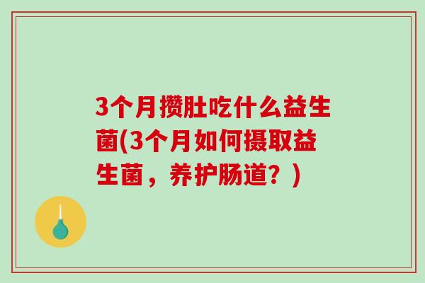 3个月攒肚吃什么益生菌(3个月如何摄取益生菌，养护肠道？)