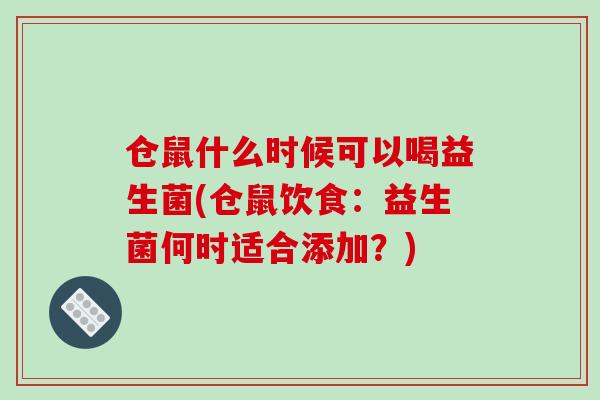 仓鼠什么时候可以喝益生菌(仓鼠饮食：益生菌何时适合添加？)