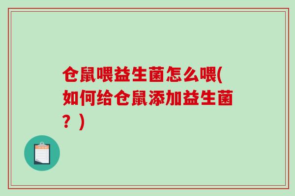 仓鼠喂益生菌怎么喂(如何给仓鼠添加益生菌？)