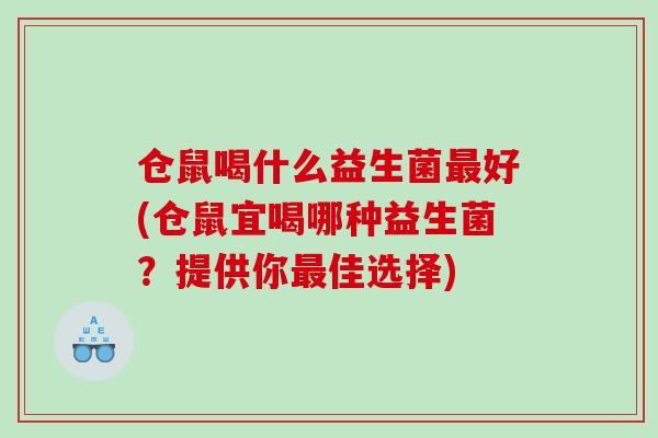 仓鼠喝什么益生菌好(仓鼠宜喝哪种益生菌？提供你佳选择)