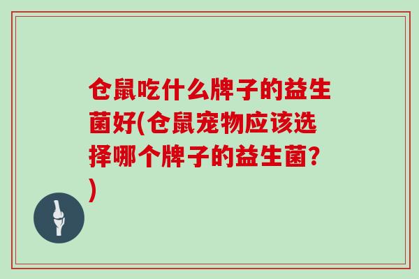 仓鼠吃什么牌子的益生菌好(仓鼠宠物应该选择哪个牌子的益生菌？)