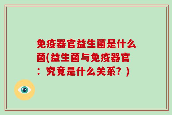 免疫器官益生菌是什么菌(益生菌与免疫器官：究竟是什么关系？)