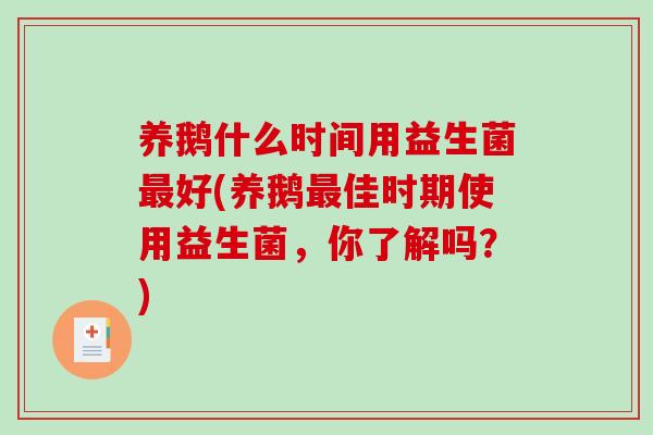 养鹅什么时间用益生菌最好(养鹅最佳时期使用益生菌，你了解吗？)