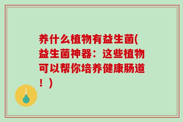 养什么植物有益生菌(益生菌神器：这些植物可以帮你培养健康肠道！)