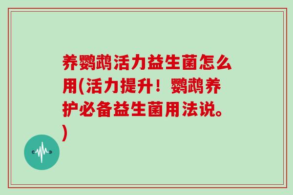 养鹦鹉活力益生菌怎么用(活力提升!鹦鹉养护必备益生菌用法说。) 养鹦鹉活力益生菌怎么用(活力提升!鹦鹉养护必备益生菌用法说。)