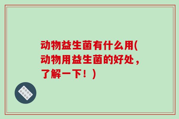 动物益生菌有什么用(动物用益生菌的好处，了解一下！)
