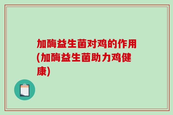 加酶益生菌对鸡的作用(加酶益生菌助力鸡健康)