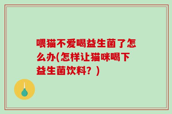 喂猫不爱喝益生菌了怎么办(怎样让猫咪喝下益生菌饮料？)