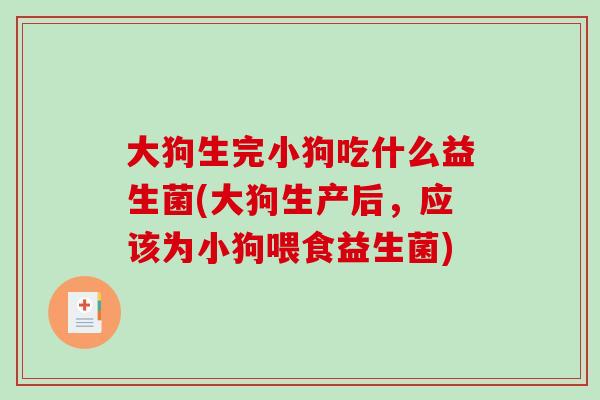大狗生完小狗吃什么益生菌(大狗生产后，应该为小狗喂食益生菌)