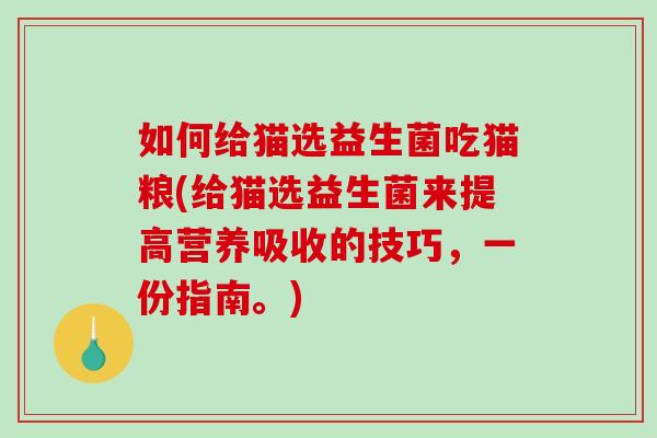 如何给猫选益生菌吃猫粮(给猫选益生菌来提高营养吸收的技巧，一份指南。)