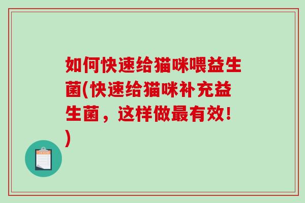 如何快速给猫咪喂益生菌(快速给猫咪补充益生菌，这样做最有效！)