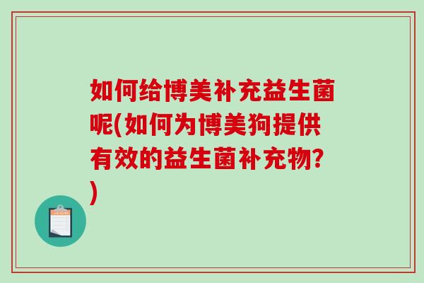 如何给博美补充益生菌呢(如何为博美狗提供有效的益生菌补充物？)