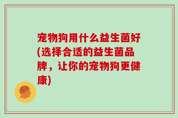 宠物狗用什么益生菌好(选择合适的益生菌品牌，让你的宠物狗更健康)
