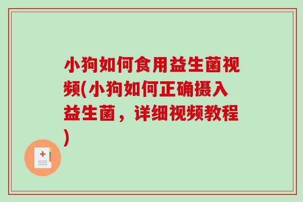 小狗如何食用益生菌视频(小狗如何正确摄入益生菌,详细视频教程) 小狗如何食用益生菌视频(小狗如何正确摄入益生菌,详细视频教程)