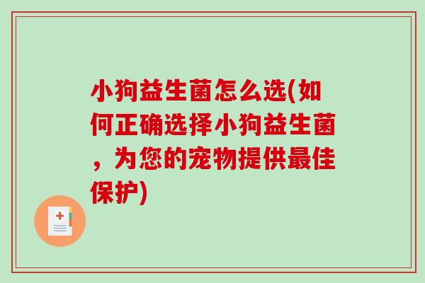 小狗益生菌怎么选(如何正确选择小狗益生菌，为您的宠物提供最佳保护)