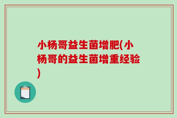 小杨哥益生菌增肥(小杨哥的益生菌增重经验)
