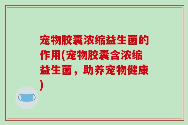 宠物胶囊浓缩益生菌的作用(宠物胶囊含浓缩益生菌，助养宠物健康)