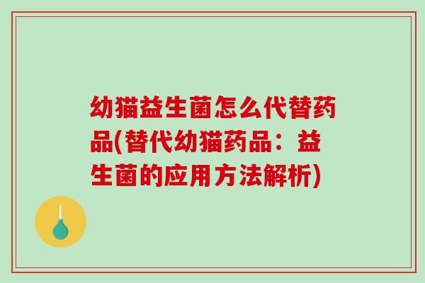 幼猫益生菌怎么代替药品(替代幼猫药品：益生菌的应用方法解析)