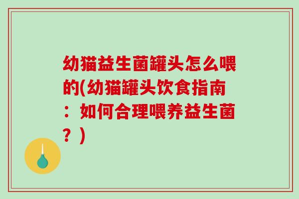 幼猫益生菌罐头怎么喂的(幼猫罐头饮食指南:如何合理喂养益生菌?) 幼猫益生菌罐头怎么喂的(幼猫罐头饮食指南:如何合理喂养益生菌?)