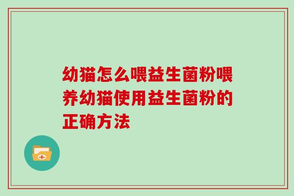 幼猫怎么喂益生菌粉喂养幼猫使用益生菌粉的正确方法