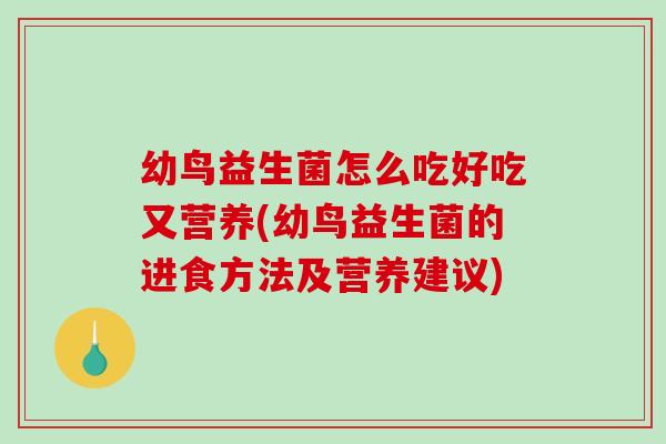 幼鸟益生菌怎么吃好吃又营养(幼鸟益生菌的进食方法及营养建议)