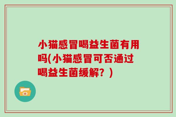 小猫感冒喝益生菌有用吗(小猫感冒可否通过喝益生菌缓解？)