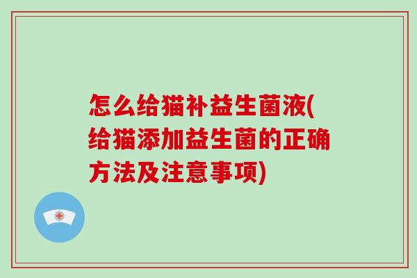 怎么给猫补益生菌液(给猫添加益生菌的正确方法及注意事项)