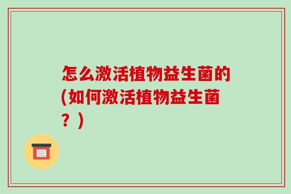 怎么激活植物益生菌的(如何激活植物益生菌？)