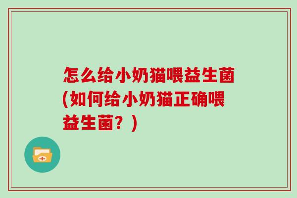 怎么给小奶猫喂益生菌(如何给小奶猫正确喂益生菌？)