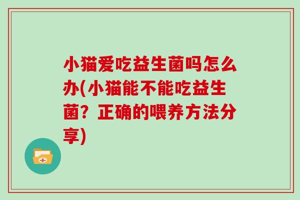 小猫爱吃益生菌吗怎么办(小猫能不能吃益生菌?正确的喂养方法分享) 小猫爱吃益生菌吗怎么办(小猫能不能吃益生菌?正确的喂养方法分享)