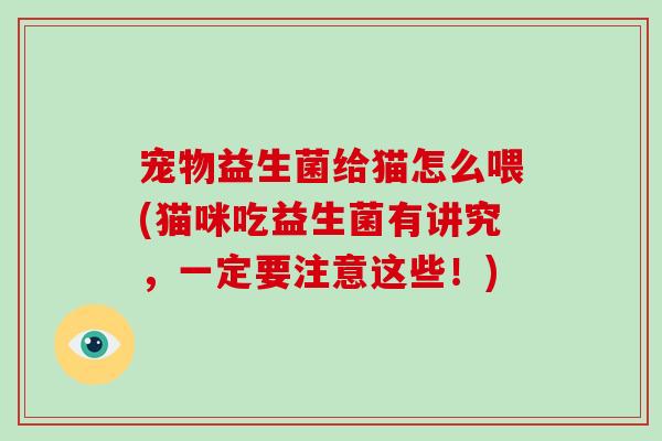 宠物益生菌给猫怎么喂(猫咪吃益生菌有讲究，一定要注意这些！)
