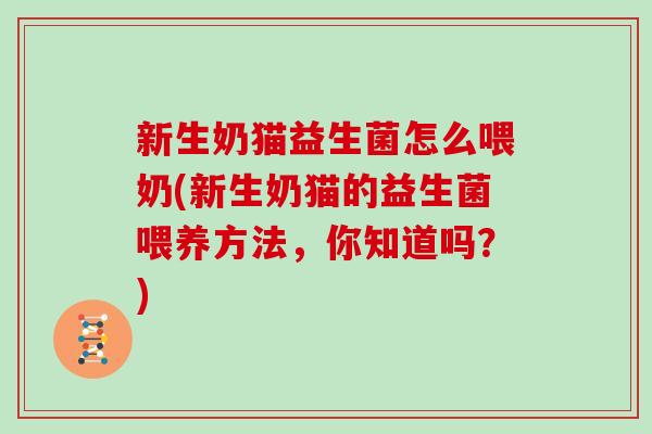 新生奶猫益生菌怎么喂奶(新生奶猫的益生菌喂养方法，你知道吗？)