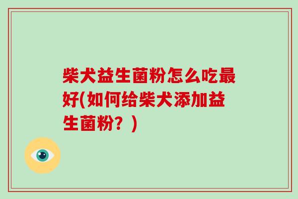 柴犬益生菌粉怎么吃最好(如何给柴犬添加益生菌粉？)