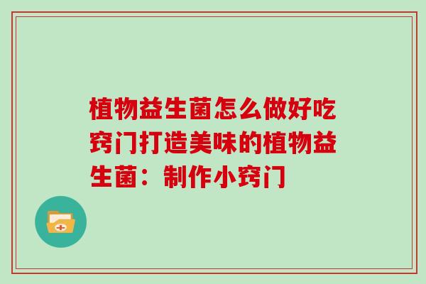 植物益生菌怎么做好吃窍门打造美味的植物益生菌：制作小窍门