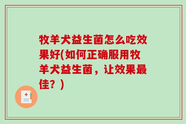 牧羊犬益生菌怎么吃效果好(如何正确服用牧羊犬益生菌，让效果最佳？)